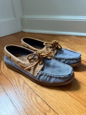 Sperry Top Sider Original Leather Fleck Denim Canvas Boat Shoes Women’s 8